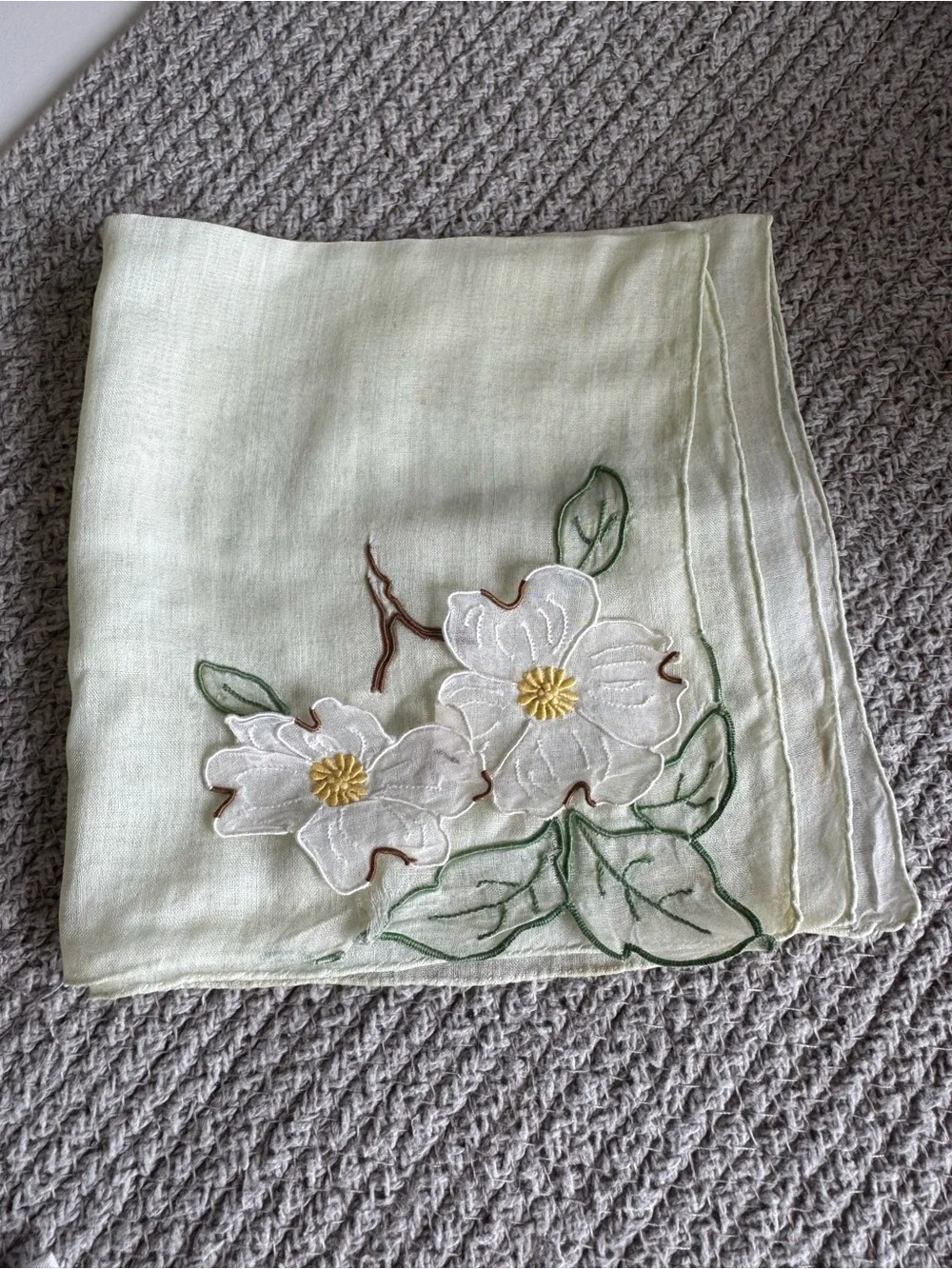 Vintage Set of 12 Floral Embroidered White Ivory Floral Linen Cotton Napkins